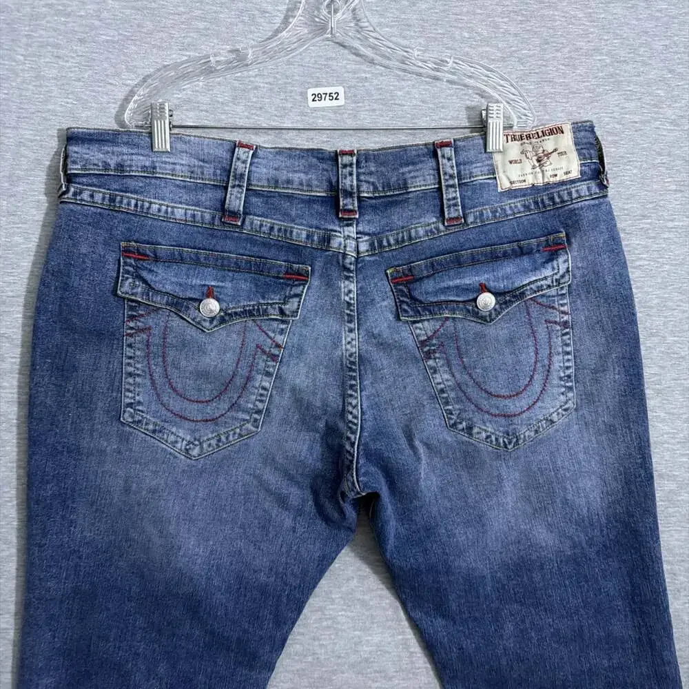 True Religion Men's 44 Blue Denim Ricky Relaxed Straight Leg Flap Pocket Jeans
